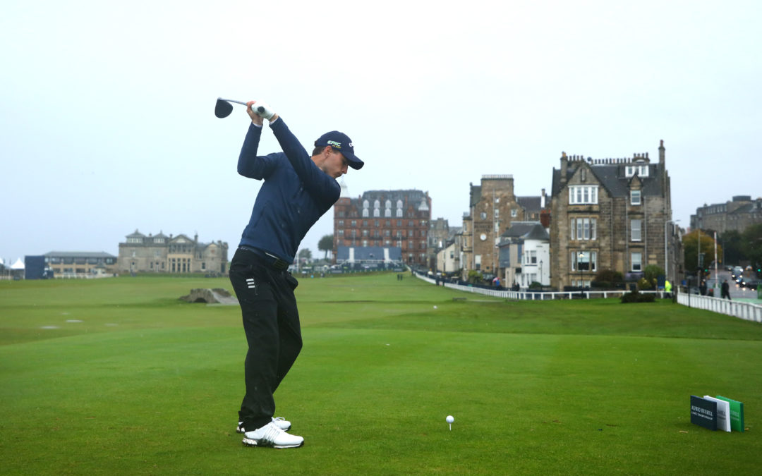 Matthew Jordan playing the 18th on St Andrews Old Course in the second round of the Alfred Dunhill LInks,