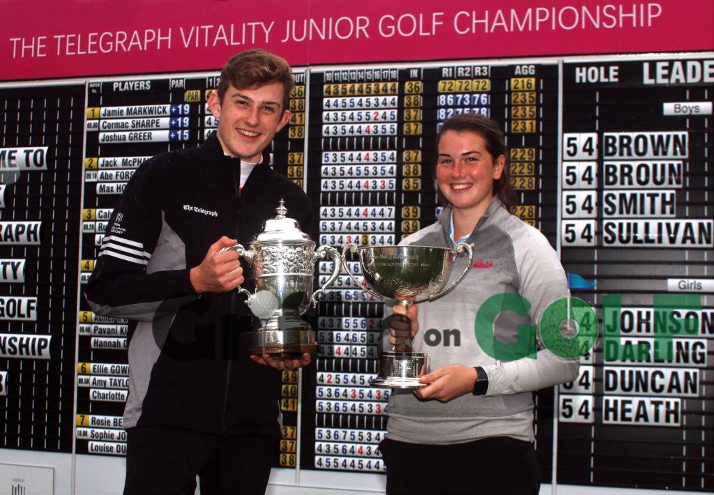 2018 Telegraph Junior Championship winners Barclay Brown (Hallamshire GC) and Enville’s Sophie Johnson