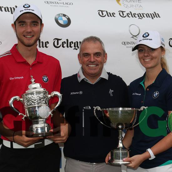 Hertfordshire’s Harry Goddard and Hannah Screen the 2016 Daily Telegraph Junior Champions with Ryder Cup captain Paul McGinley
